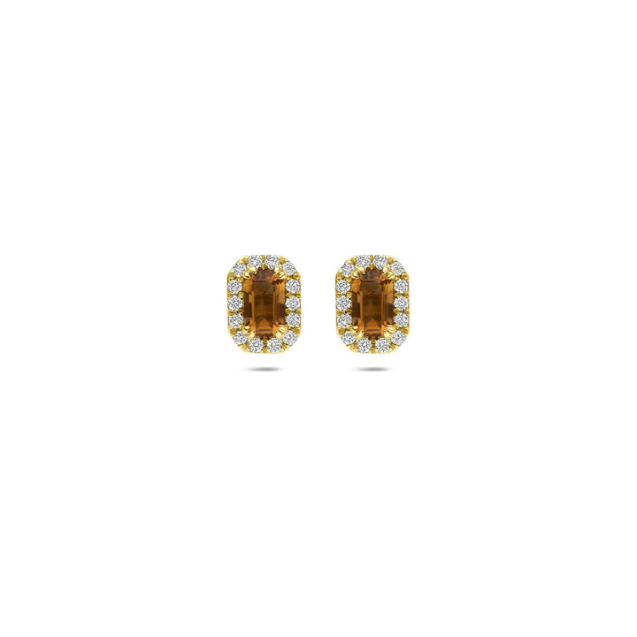 14k Geelgouden oorknoppen met citrien en lab grown diamant