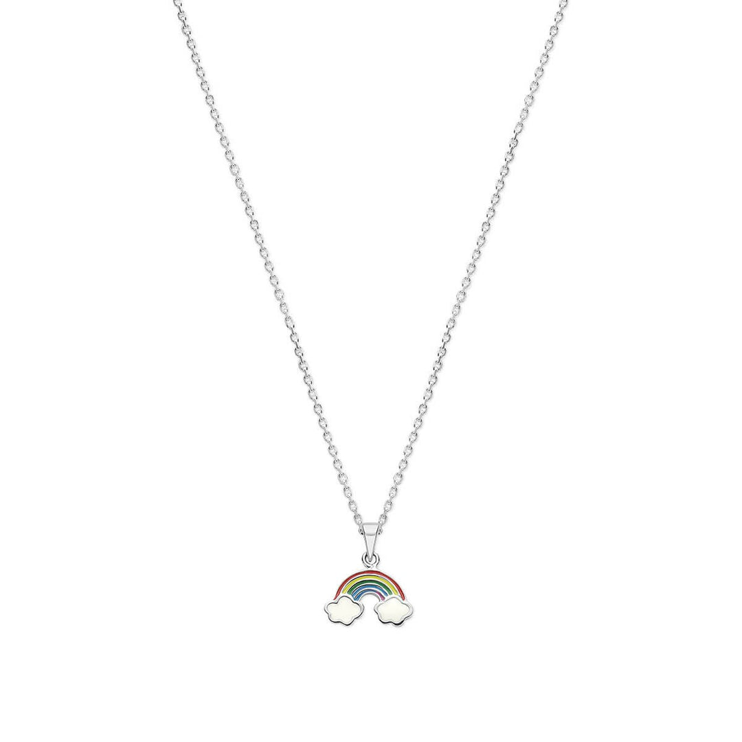 Zilveren kinderketting met regenboog en emaille