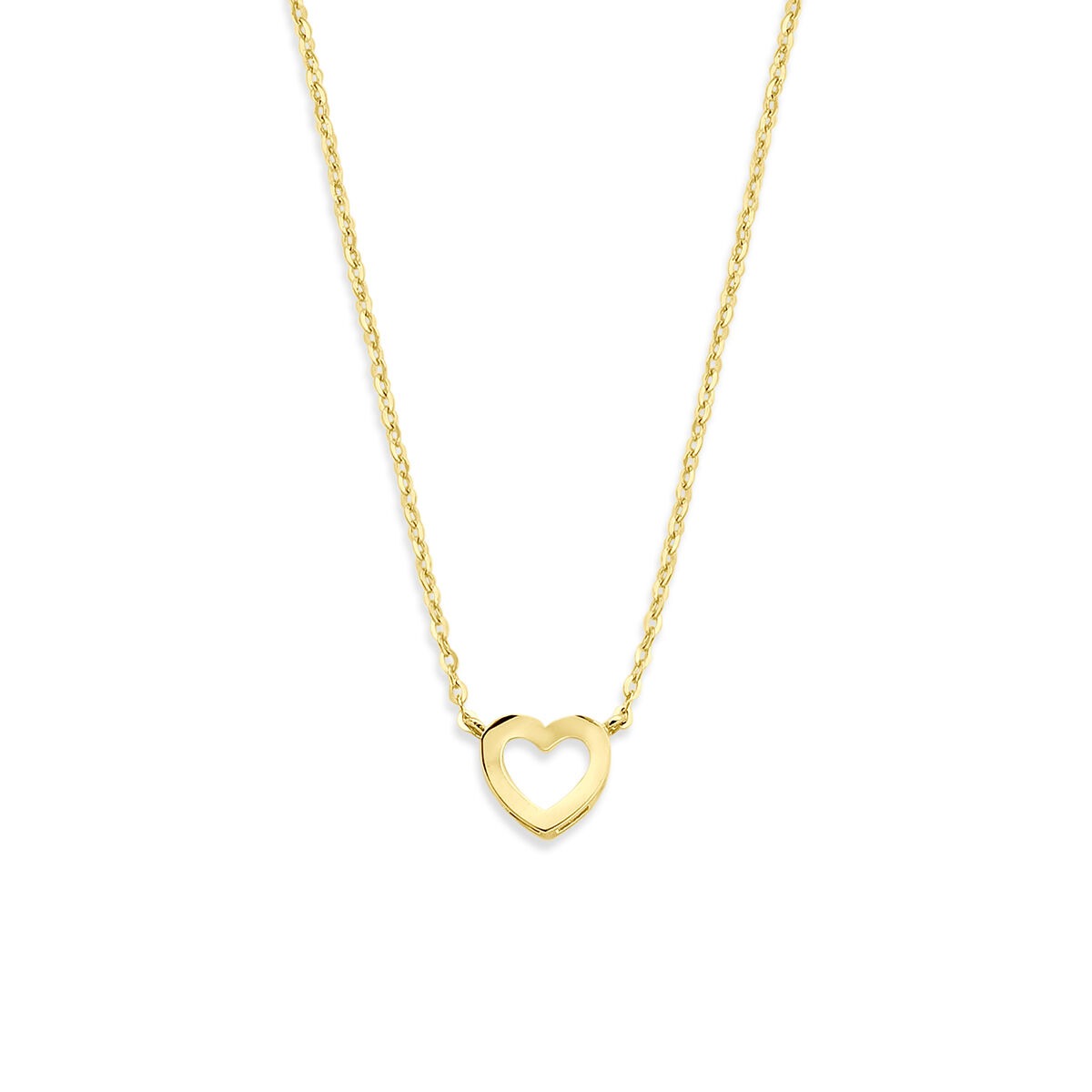 9k geelgouden collier met een open hartje als hanger aan een fijne ketting.