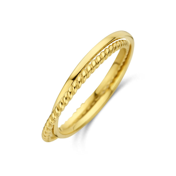 14k Geelgouden ring – dubbele band met verfijnde symmetrie