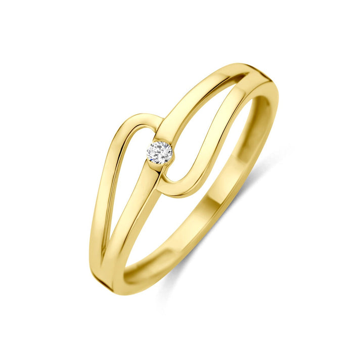 14k Geelgouden ring met zirkonia solitaire