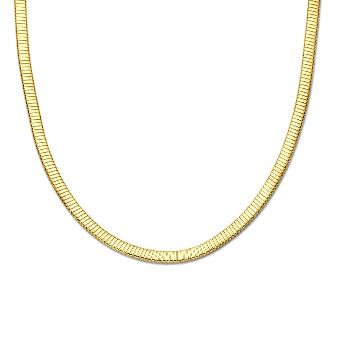 Geelgouden damesketting met tubogas schakel van 6 mm, gladde afwerking.