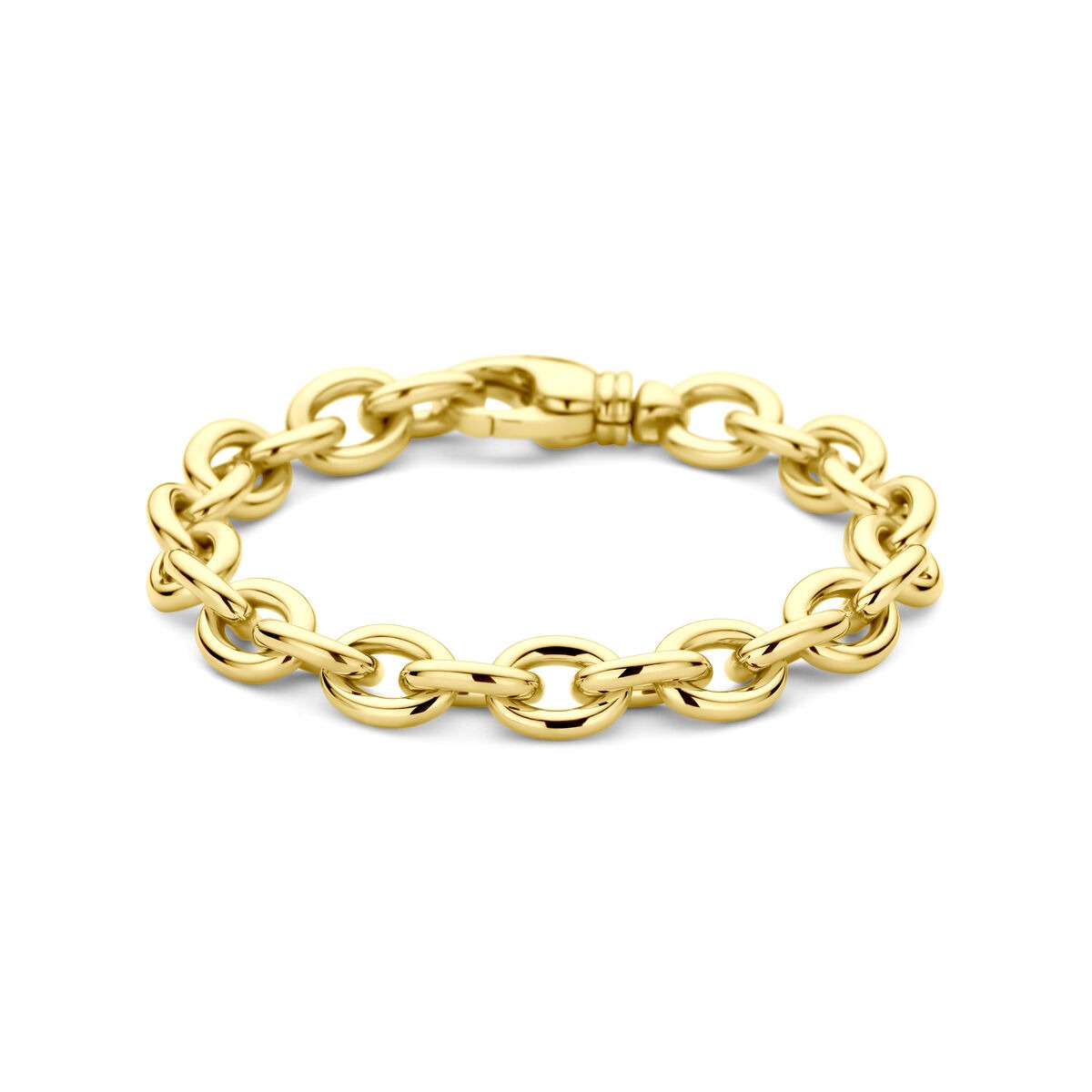 Gouden schakel armband van 14k met ankerdesign en een stevige sluiting.