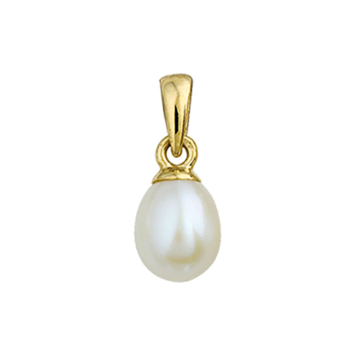 Geelgouden hanger met een ovale parel, eenvoudig en tijdloos ontwerp.