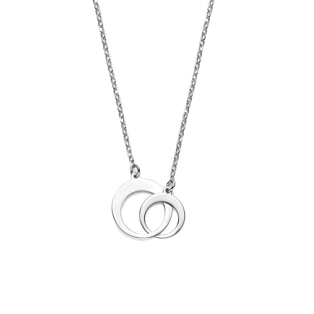 Zilveren gerhodineerd collier met anker schakels en twee cirkelvormige hangers.