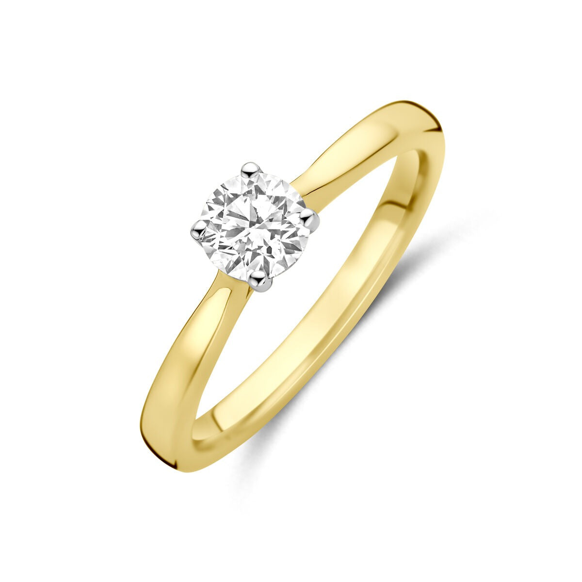 Bicolor ring van 14k geel- en witgoud met een 0.50ct lab grown diamant in een vierkante zetting.