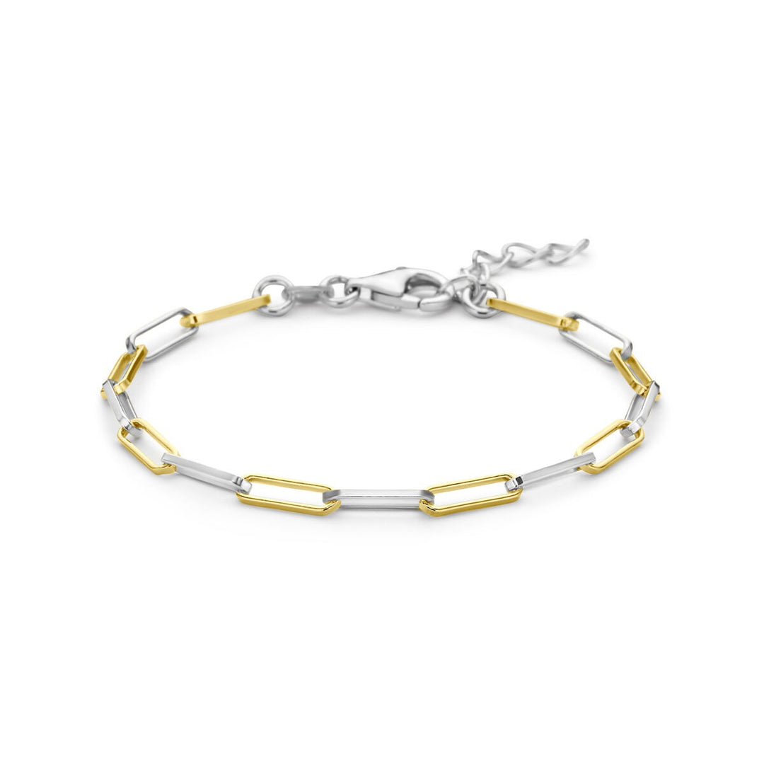 Verguld en Gerhodineerd 925 Zilveren Paperclip Armband