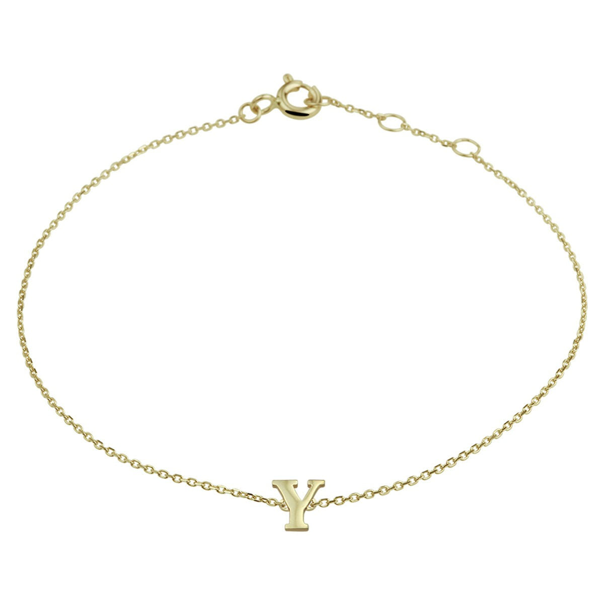 Geelgouden ankerarmband met een letter 'Y' in het midden en een fijne schakelketting.