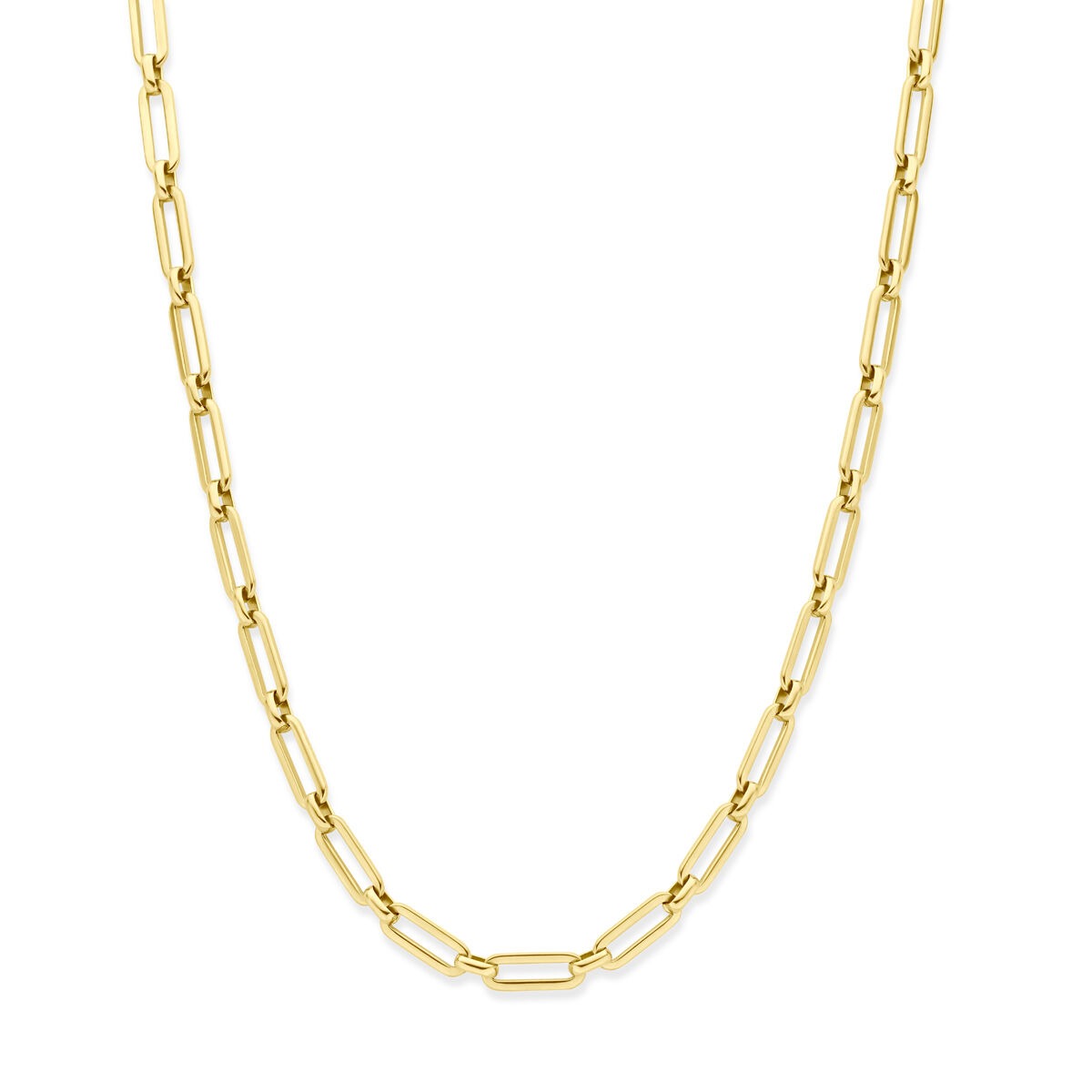 Stalen collier met goudkleurige plating, schakels in een ovalen vorm, lengte 40 tot 45 cm.