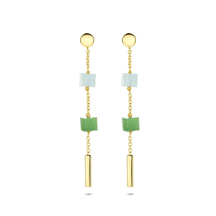 Gouden Oorhangers 14k met Blauw en Groen Kwartsiet – Dames