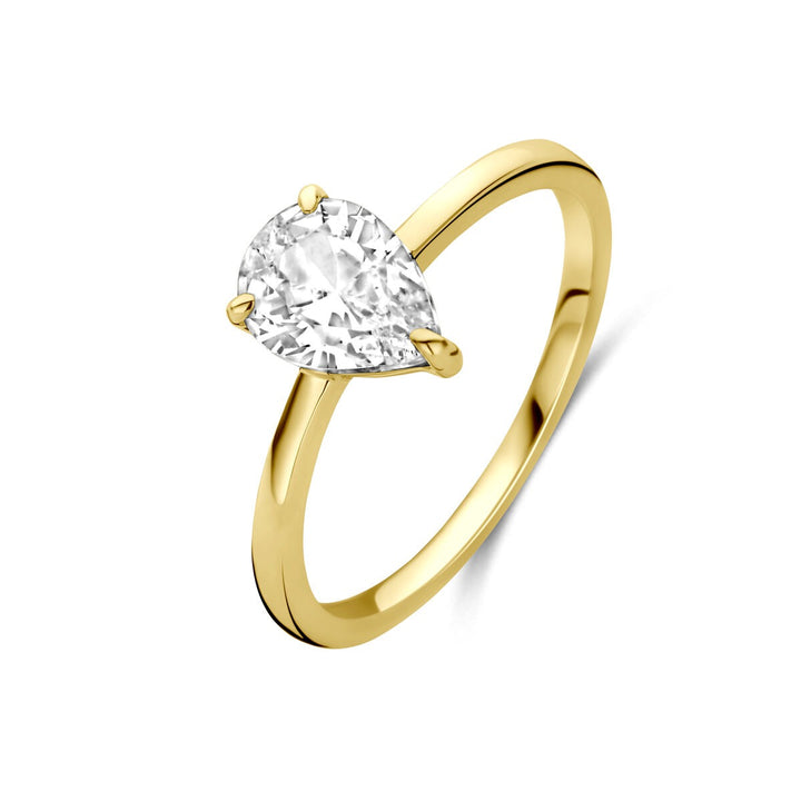 14k Geelgouden ring met peervormige zirkonia 8x6mm