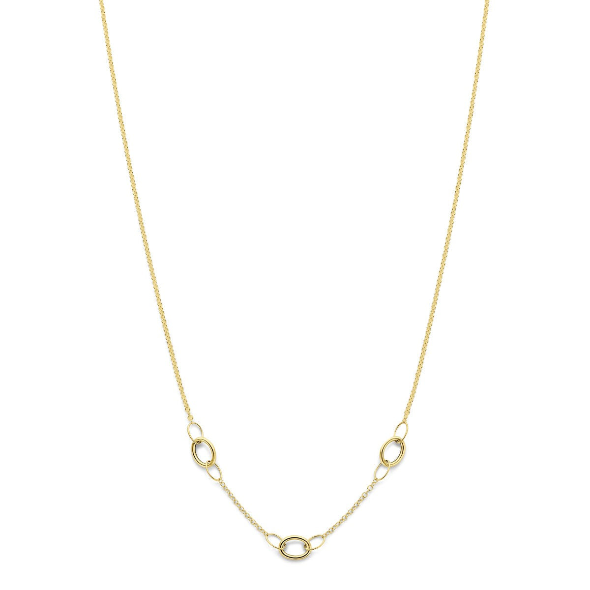 Geelgouden collier met een fijne ketting en ovale schakels in het midden.