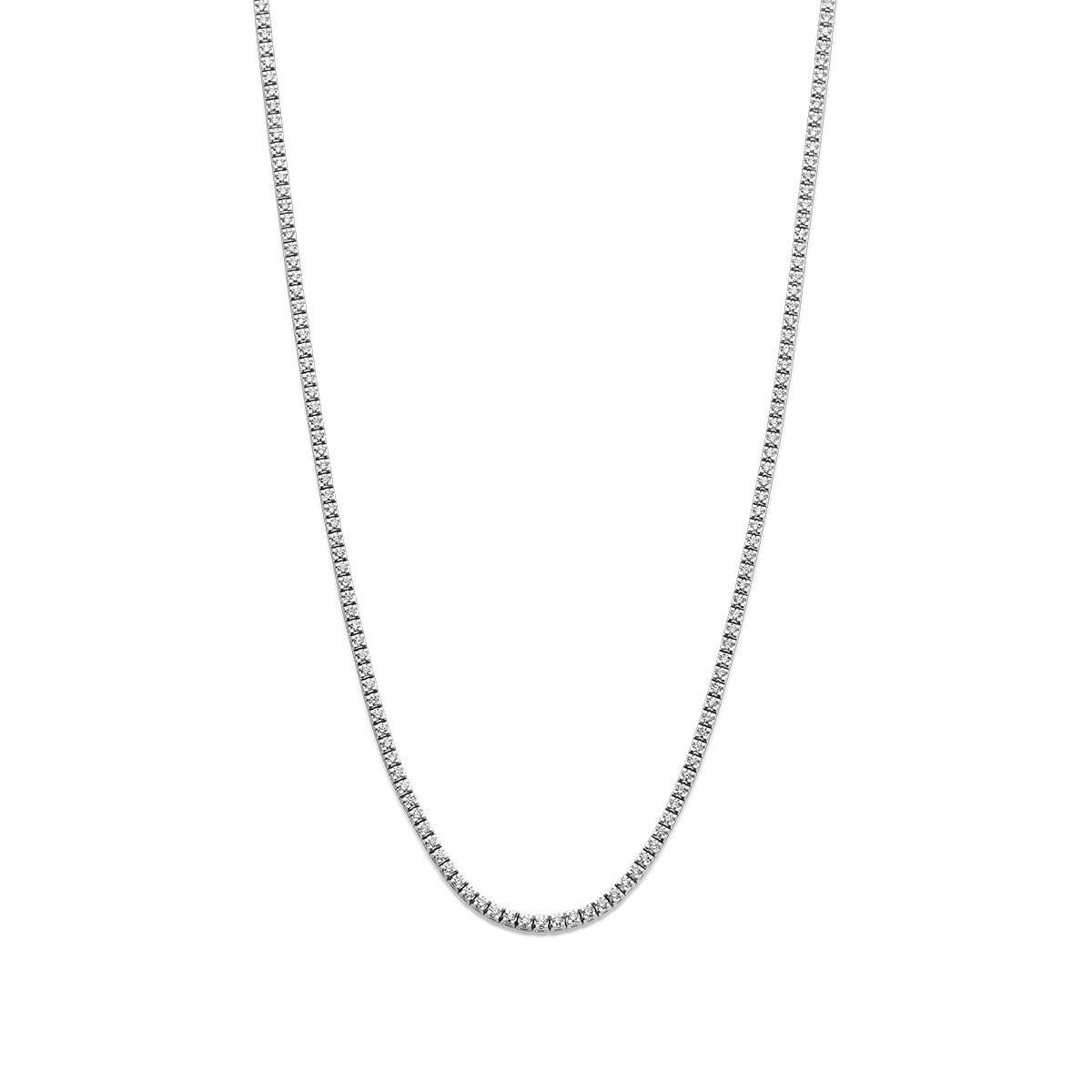Witgouden tenniscollier met lab grown diamanten, 2.00ct, met een fijne schakelketting.
