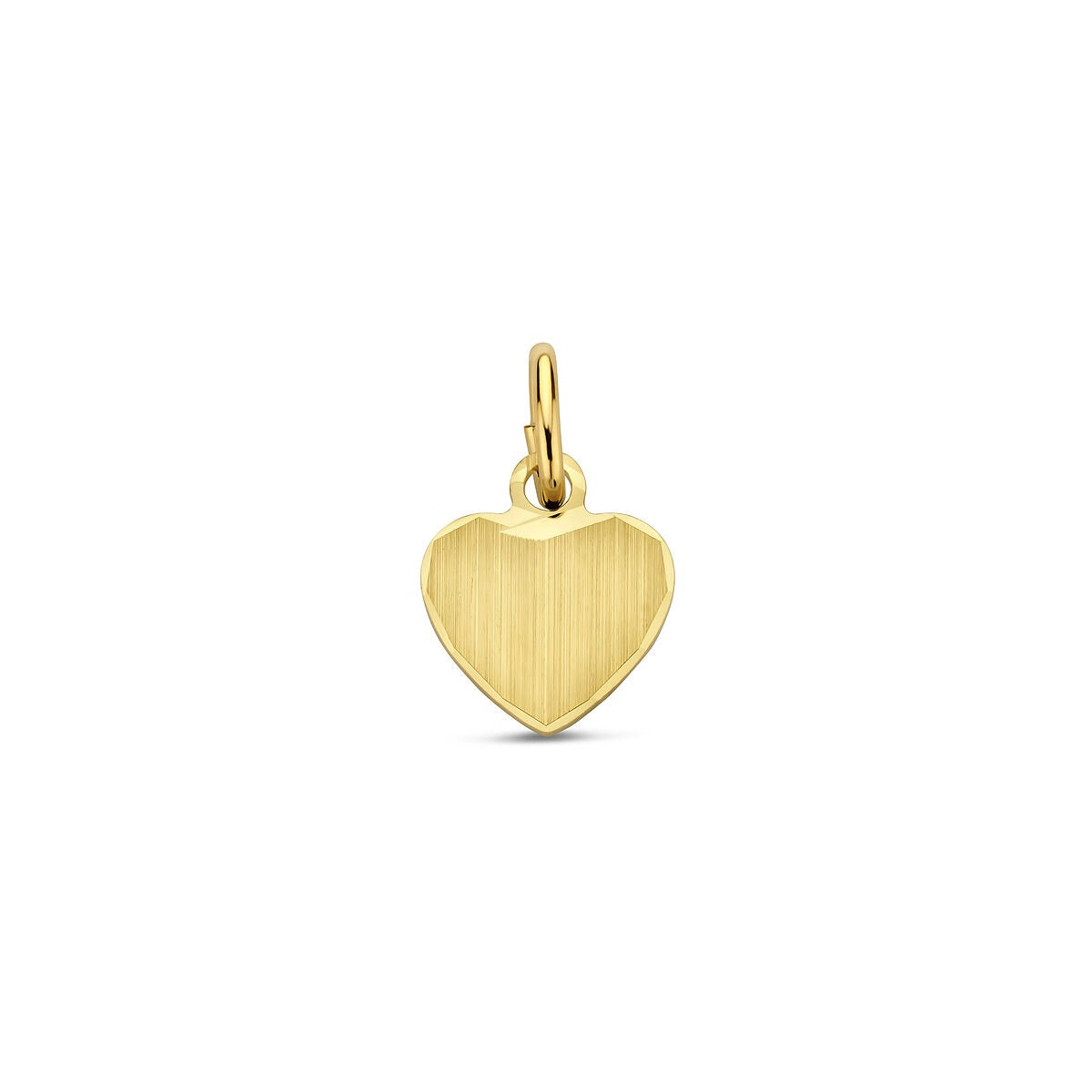 Geelgouden graveerhanger in de vorm van een hart met een matte afwerking.