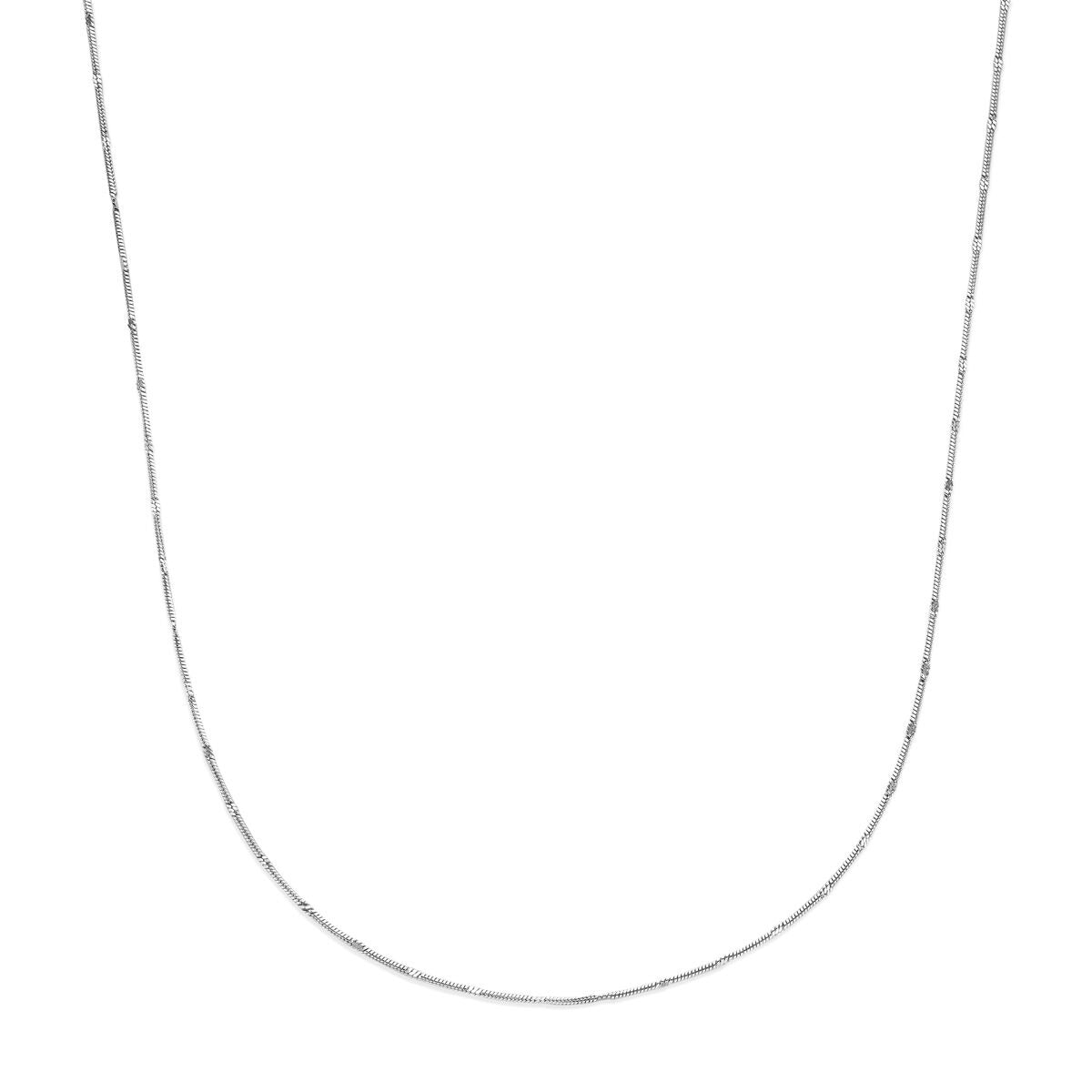 Zilveren gerhodineerd slangcollier van 1,5 mm, lengte 41 + 4 cm, zonder hanger.