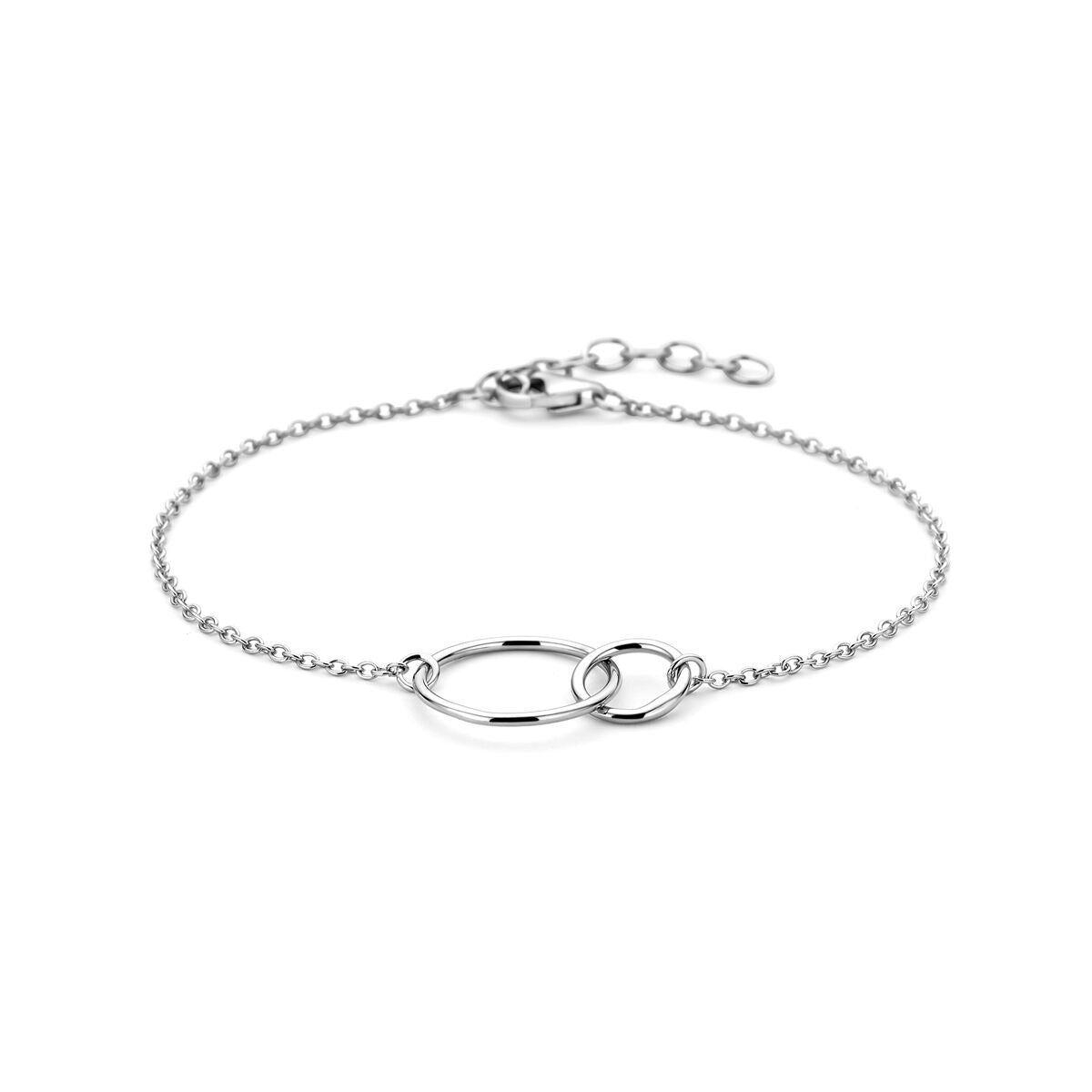 Zilveren armband van gerhodineerd 925 zilver met open cirkels en een fijne schakelketting.