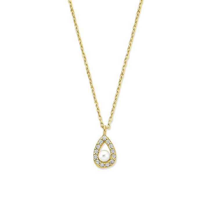 14k geelgouden ketting met parel en zirkonia