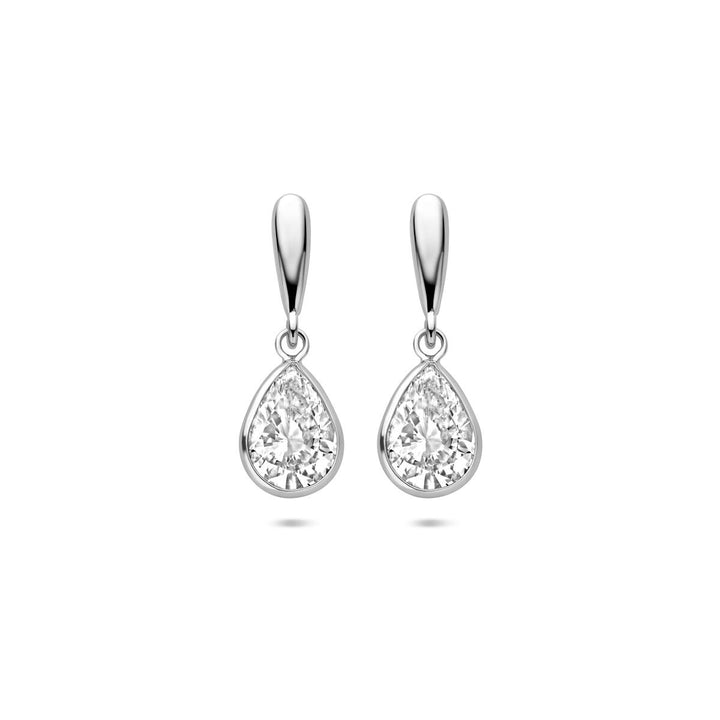 Zilveren oorhangers druppelvorm met zirkonia 20 mm