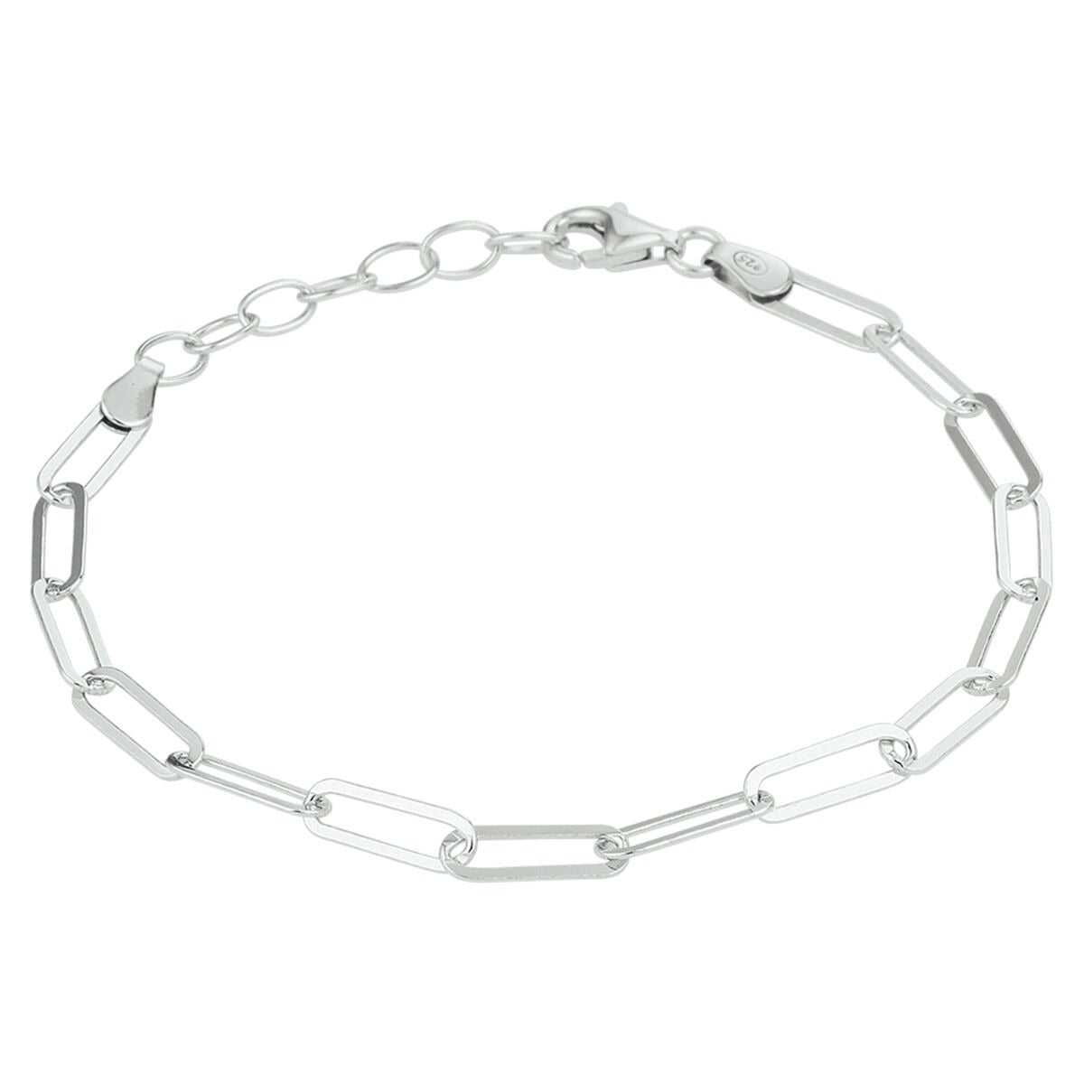 Zilveren paperclip armband met gerhodineerde afwerking en schakels in verschillende lengtes.