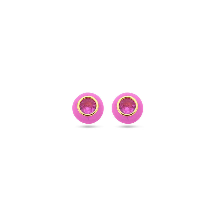 ear studs pink enamel and corundum zirconia 1 micron silver gold plated (yellow)