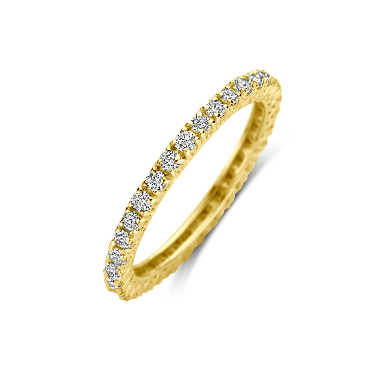 Geelgouden alliance ring met 11 diamanten van 0.70 ct in een fijne zetting.