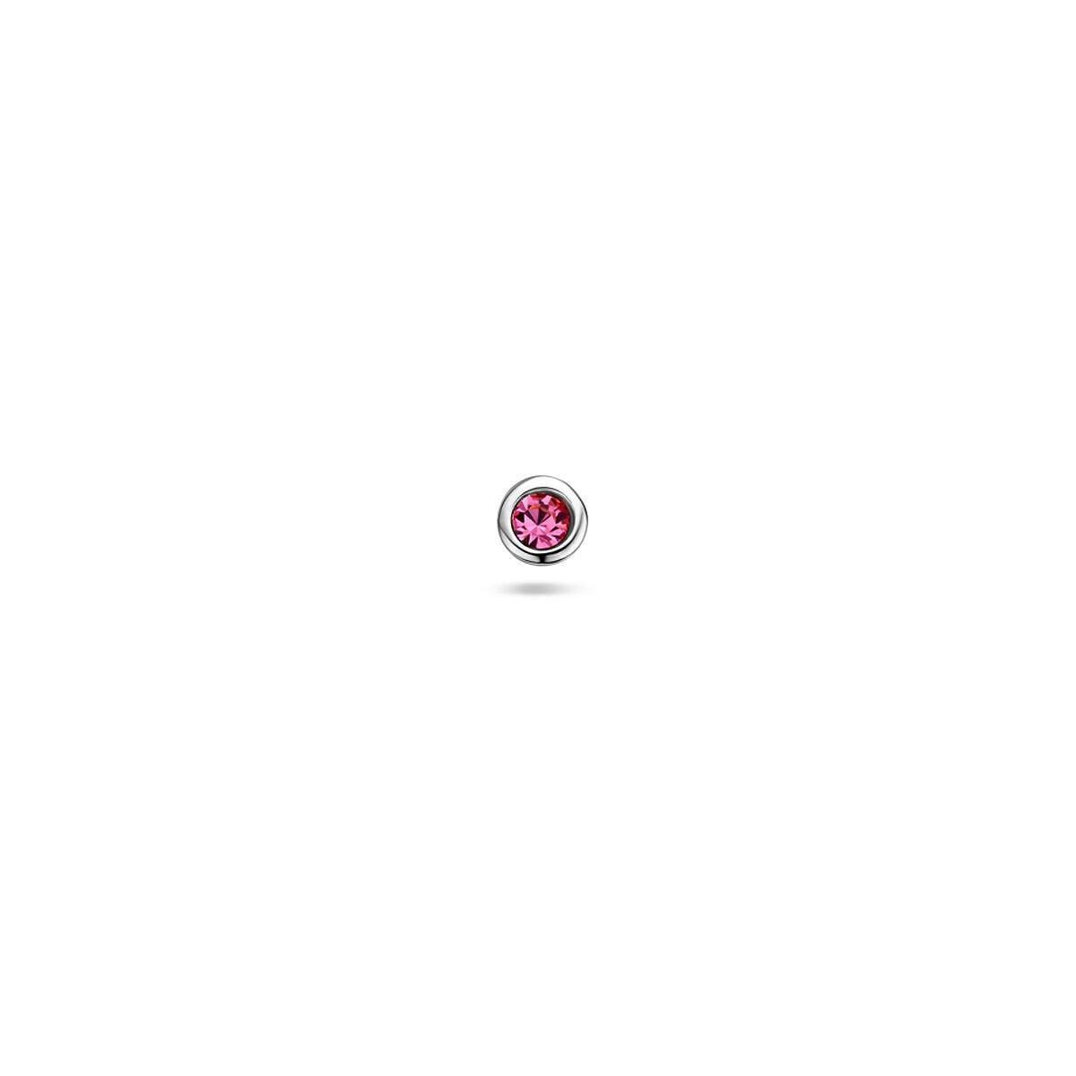 Gerhodineerde zilveren flat back piercing met een ronde roze strasssteen.