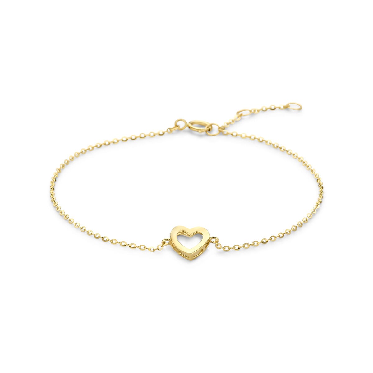 Gouden dames armband van 14k met een open hartje als opvallend detail.