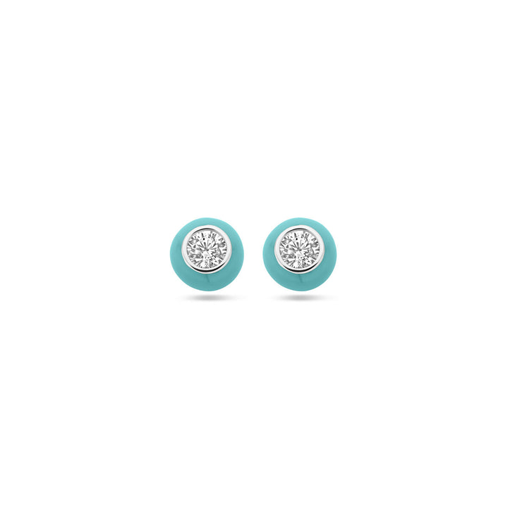 ear studs turquoise enamel and zirconia silver rhodium plated