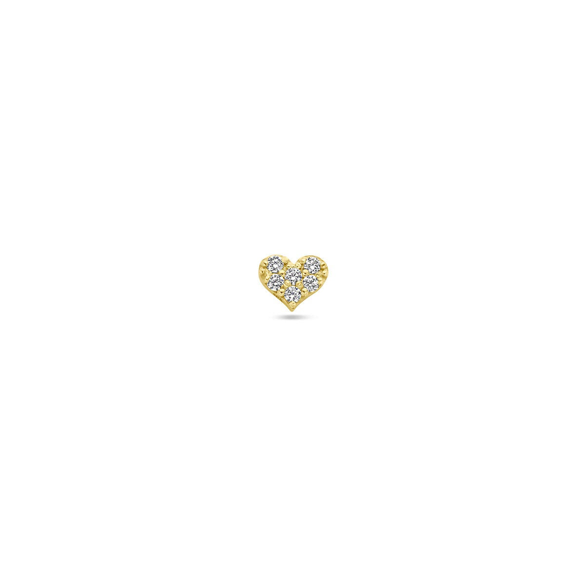 Geelgouden flat back piercing in de vorm van een hart, bezet met sprankelende steentjes.