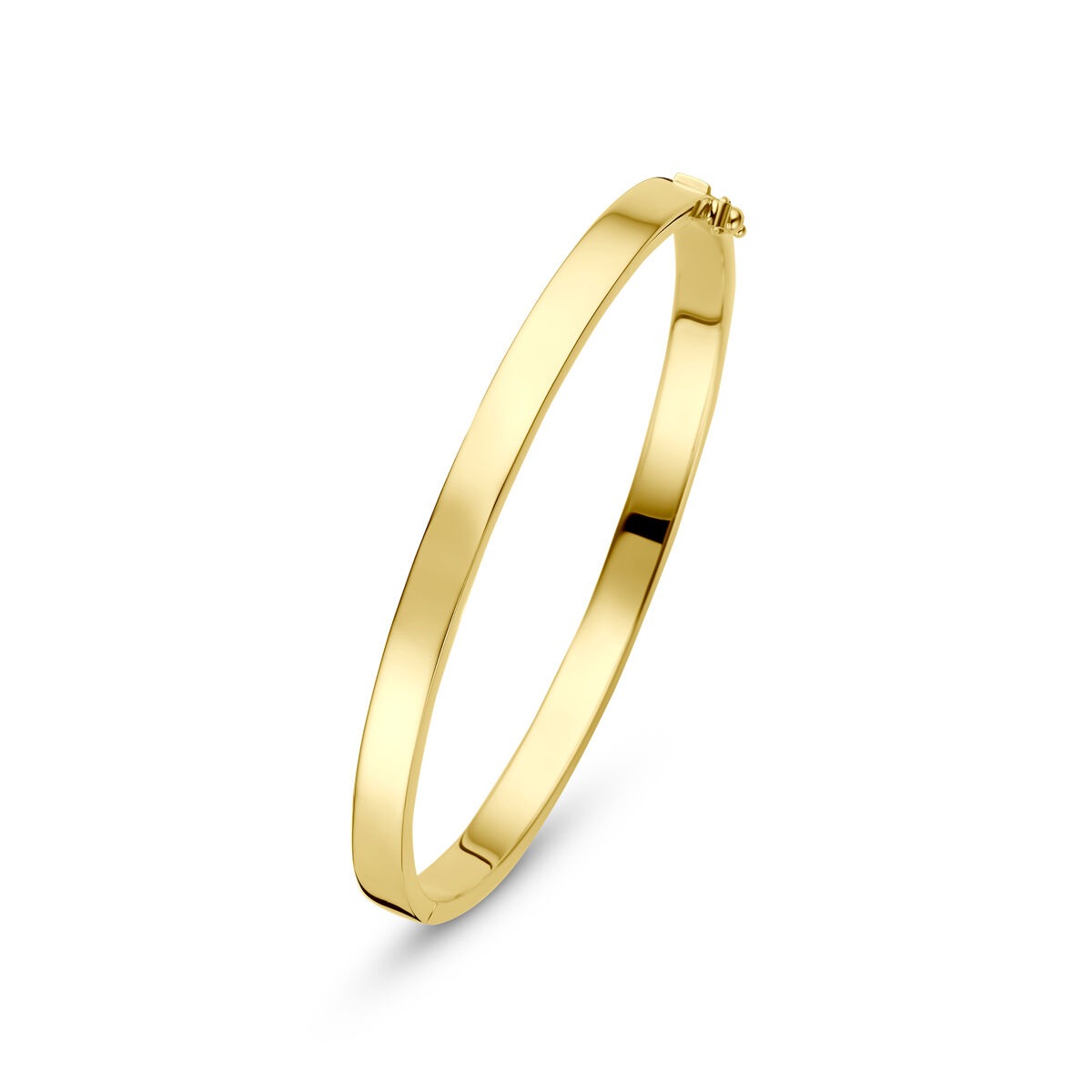 Geelgouden bangle armband met een strakke, glanzende afwerking en een zilveren kern.