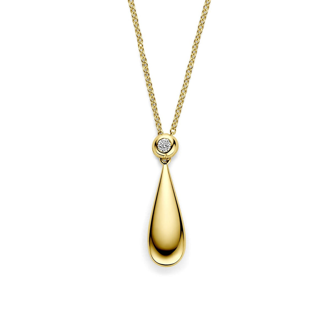 14k Geelgouden collier met druppelhanger en diamant 0,15 ct