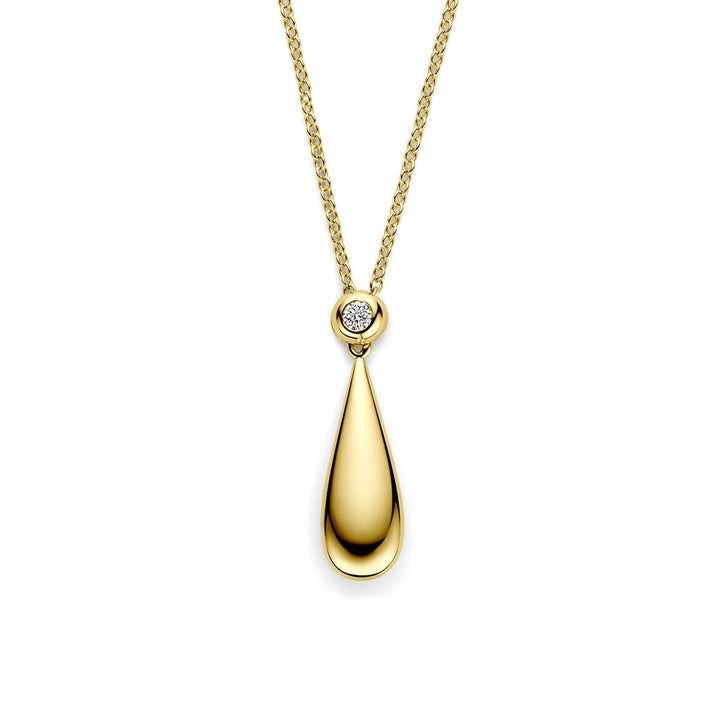 14k Geelgouden collier met druppelhanger en diamant 0,15 ct