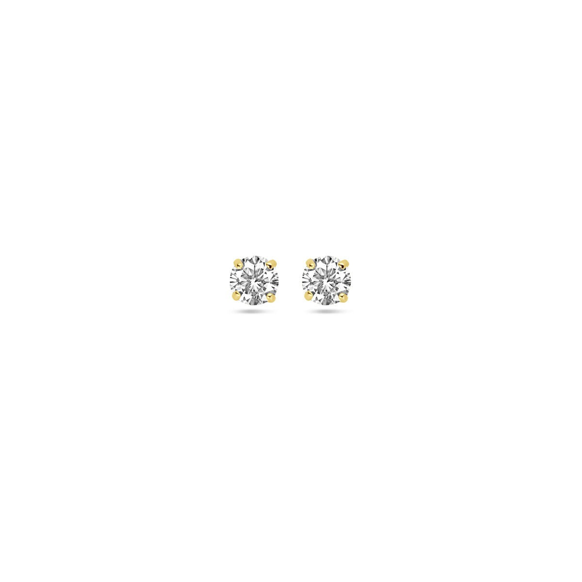 Gouden oorknoppen met zirkonia in solitaire zetting, 14k, met een heldere, ronde steen.