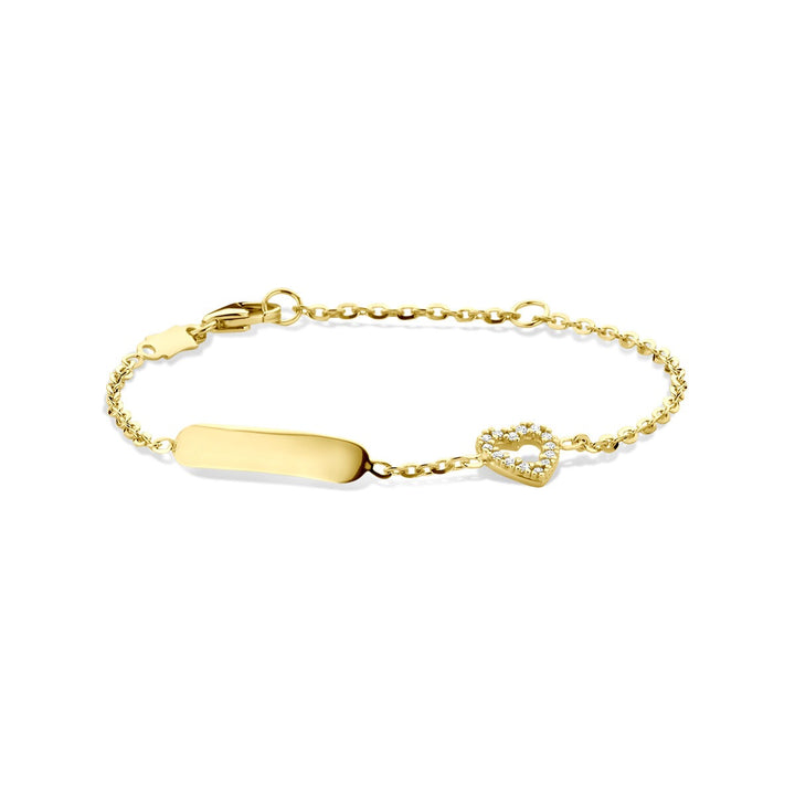 14k Geelgouden graveerarmband met hartje en zirkonia
