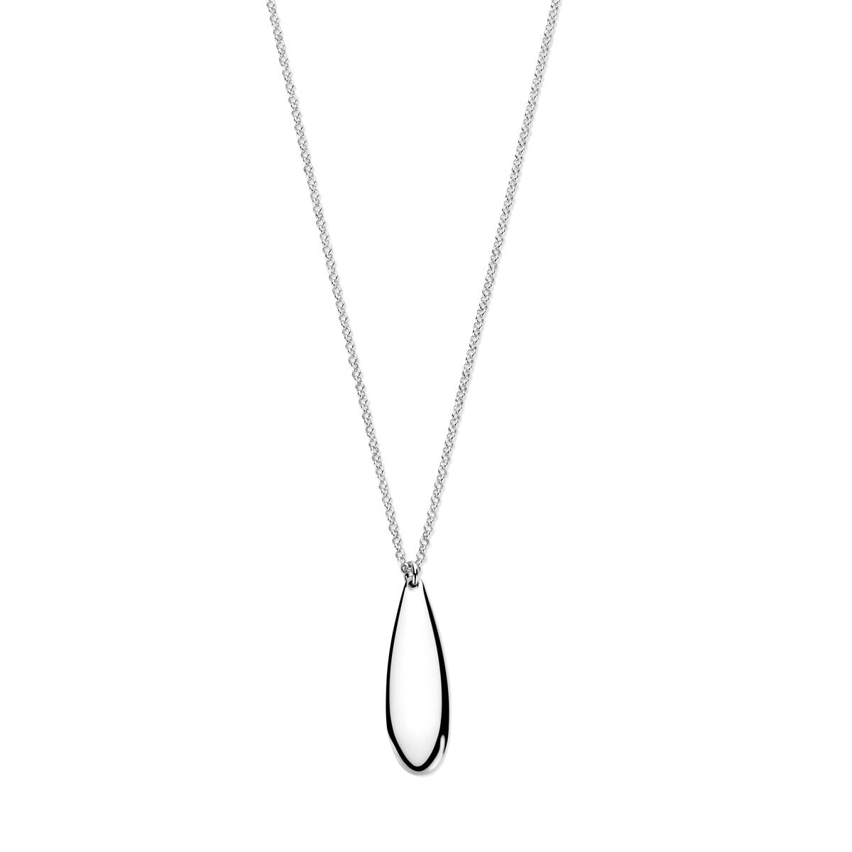 Zilveren ketting met gerhodineerde druppelvormige hanger, lengte 41 + 4 cm.