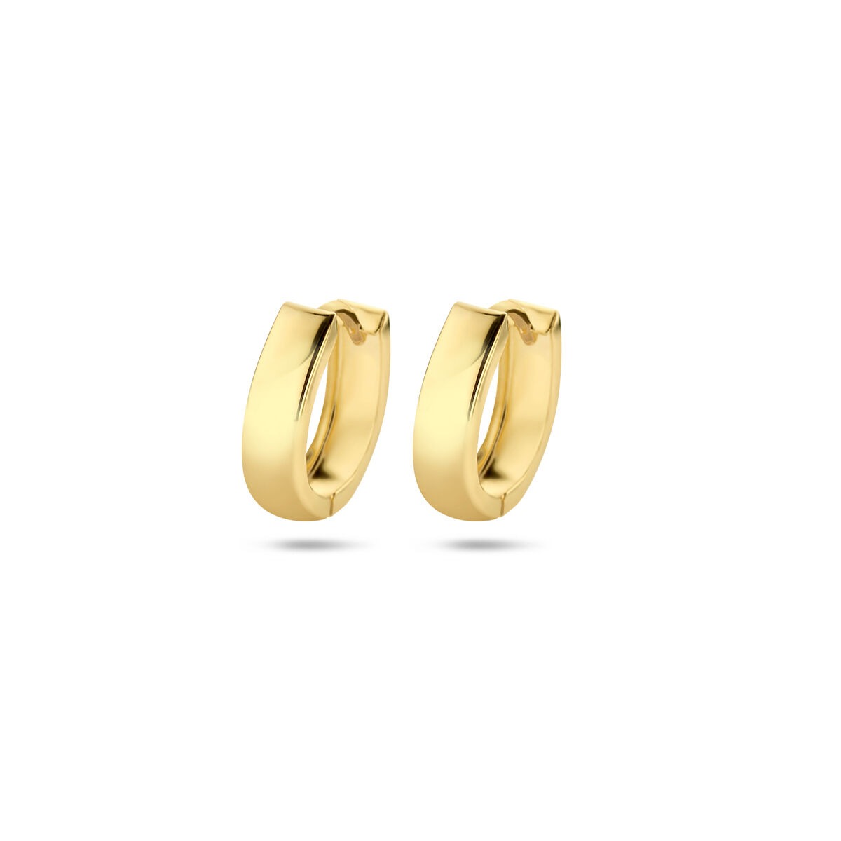Geelgouden klapoorringen met een gestanste afwerking, gemaakt van 14k goud.