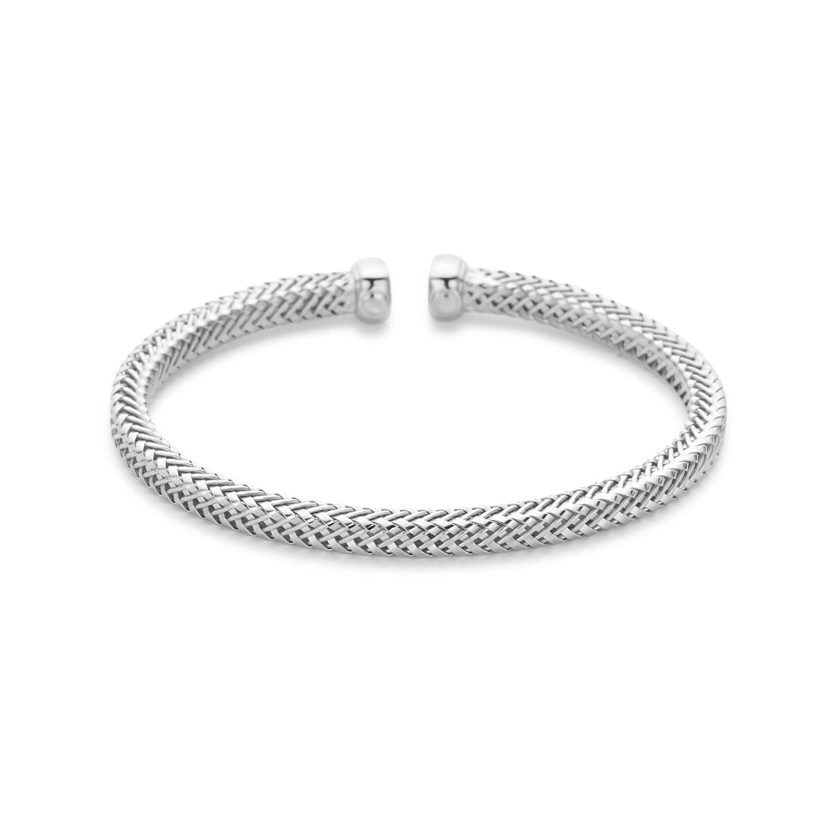Gerhodineerde 925 zilveren klemband met een gevlochten ontwerp en een breedte van 4,5 mm.