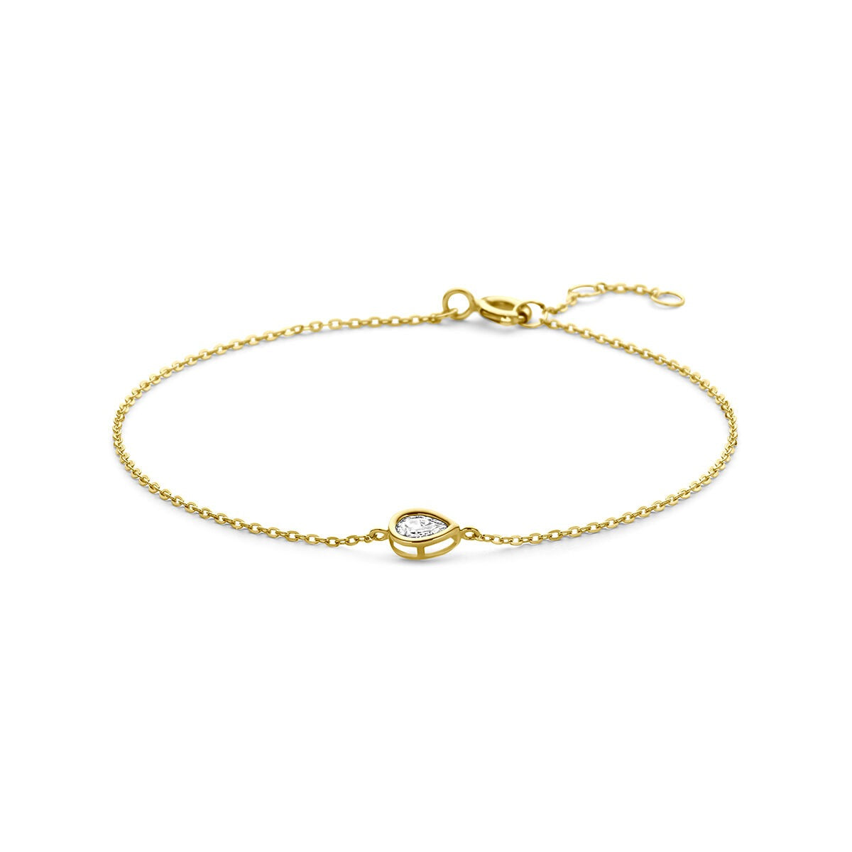 Geelgouden armband van 9k met een zirkonia in een ovale zetting.