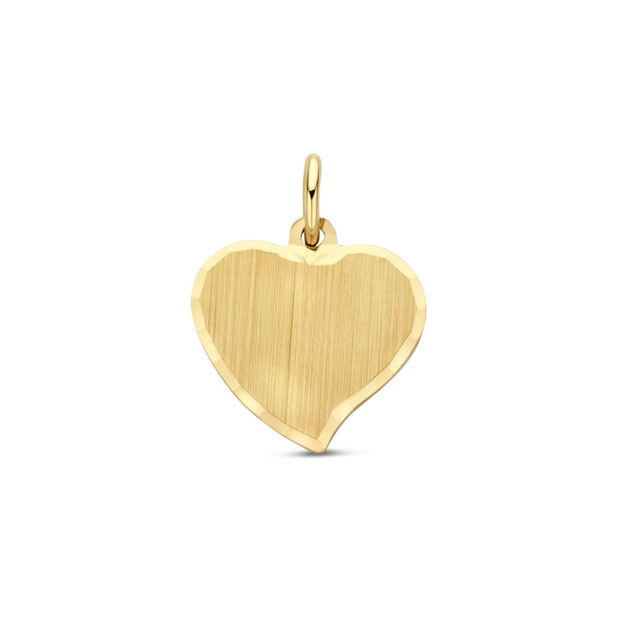 Hartvormige hanger van 9k goud met een geborstelde afwerking.