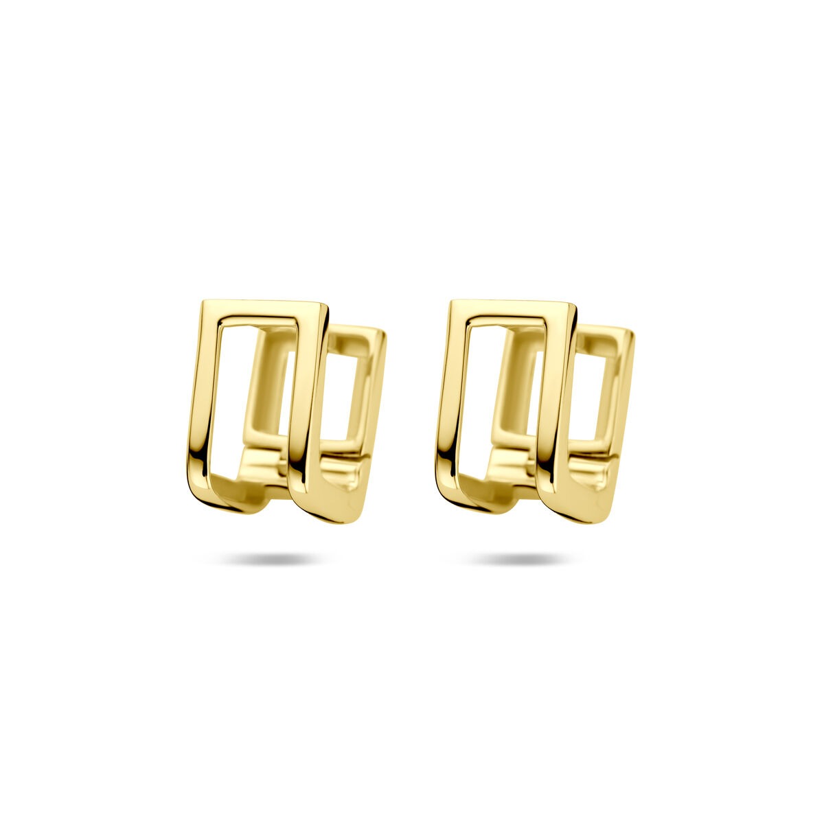 Klapoorringen van 1 micron zilver verguld in een moderne, geometrische vorm van 11 mm.