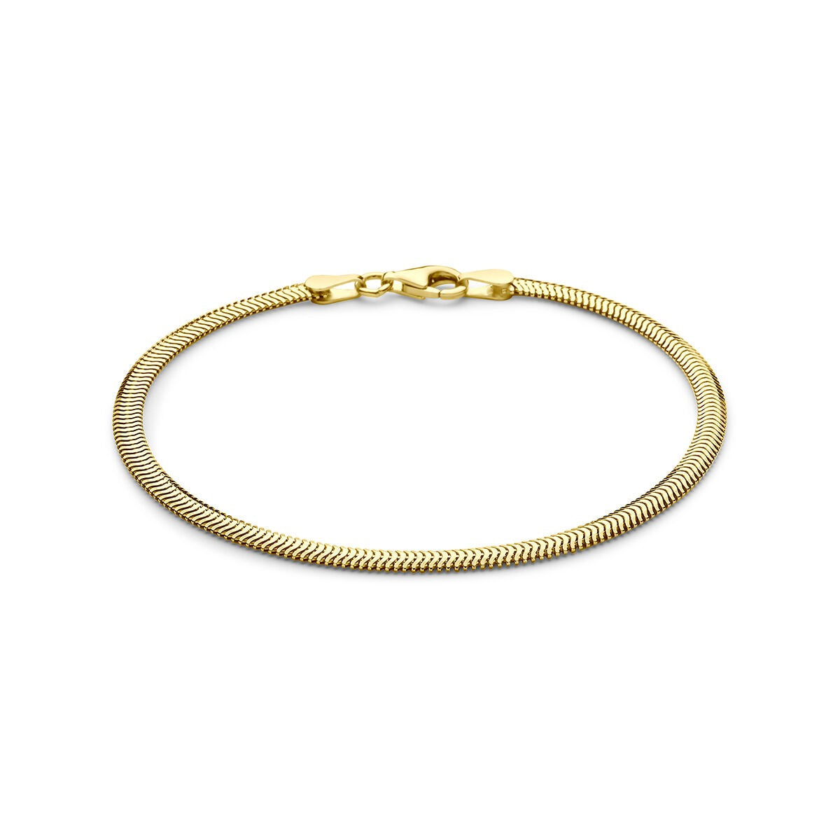 Vergulde slangenarmband van 925 zilver met een gladde, glanzende afwerking.