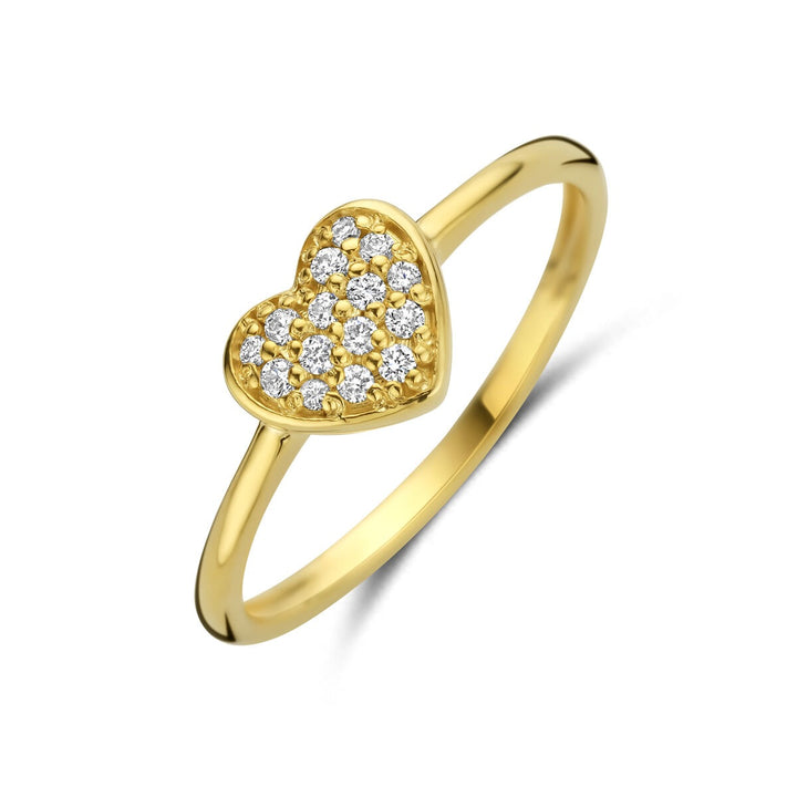 14k Geelgouden dames ring met hartje en diamant – 0.10 ct