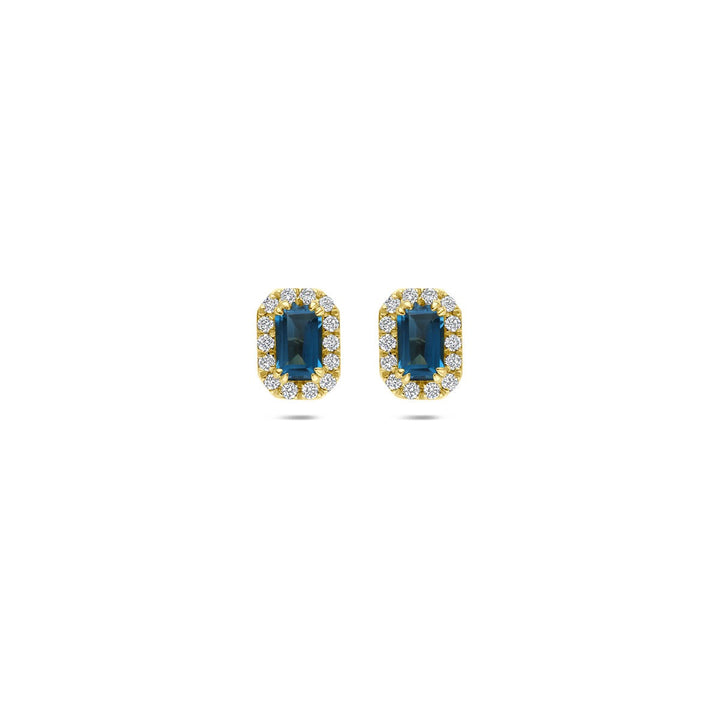 14k Geelgouden oorknoppen met London blue topaas en lab grown diamant