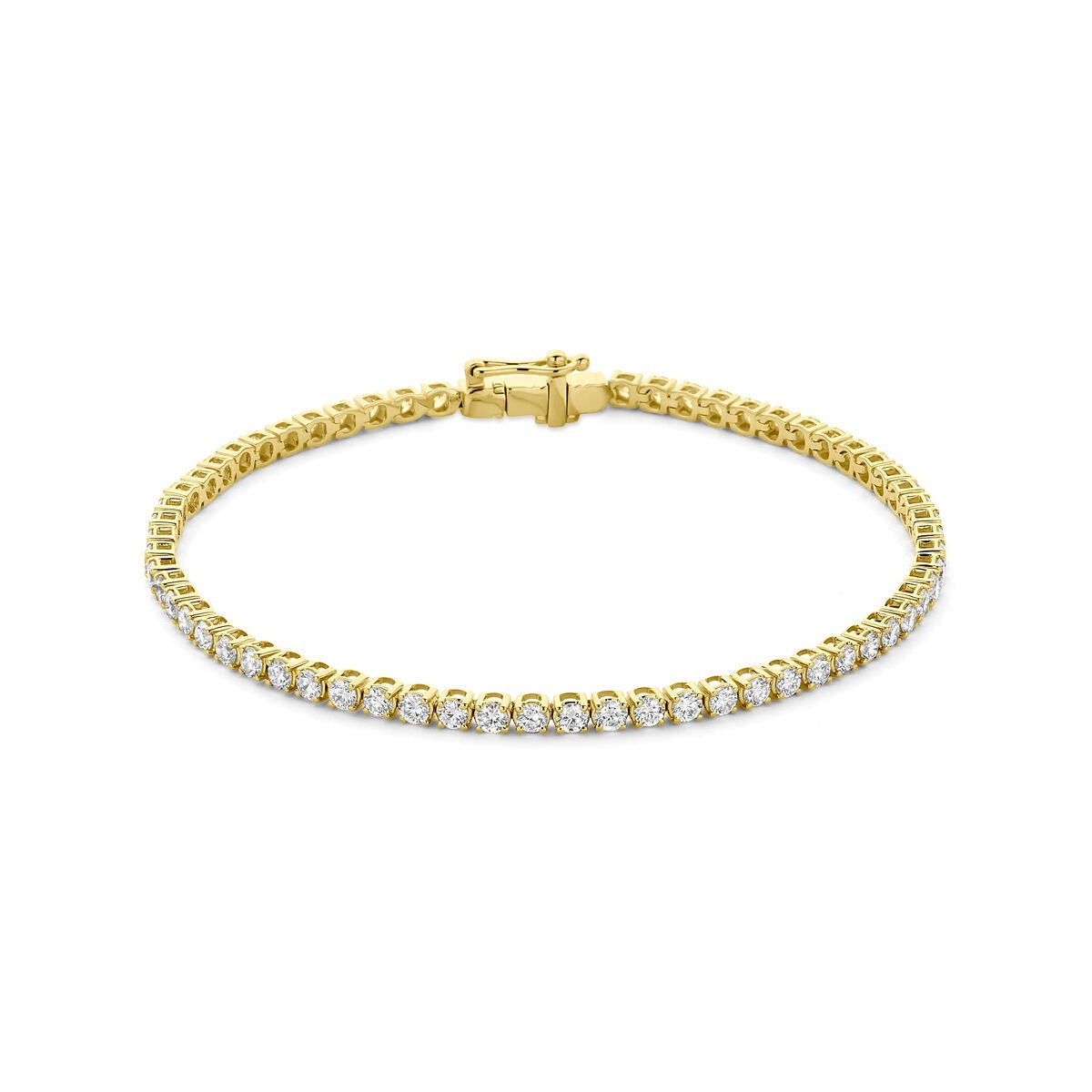Gouden tennis armband met lab grown diamanten in een rechte rij, met een stevige sluiting.