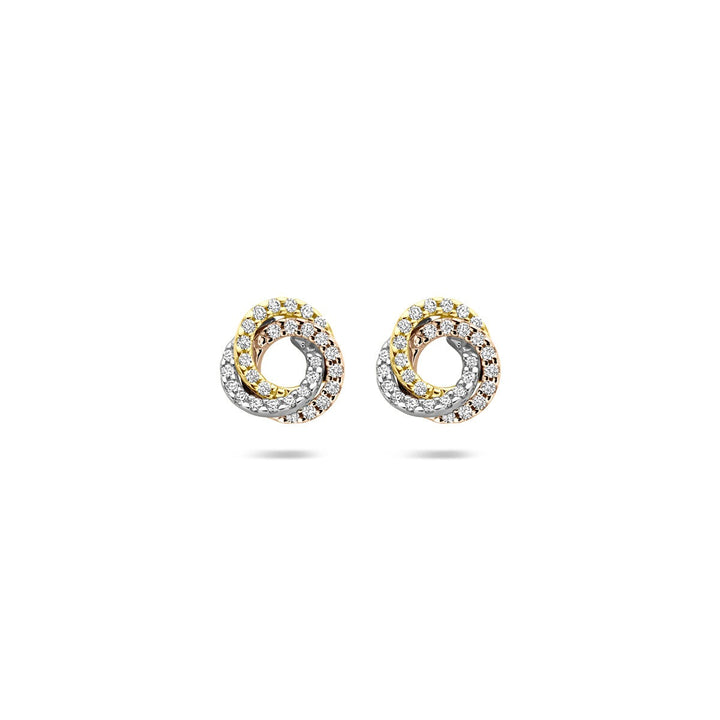 14k Tricolor Gouden Oorknoppen met Diamant – Elegantie in Drie Kleuren voor Dames