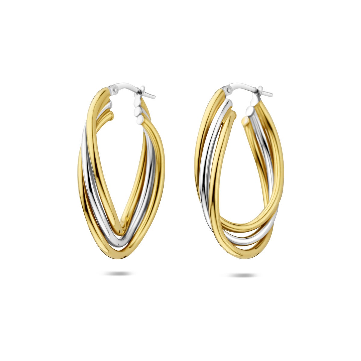 Bicolor zilveren oorringen in ovale vorm met een combinatie van goud en zilver.