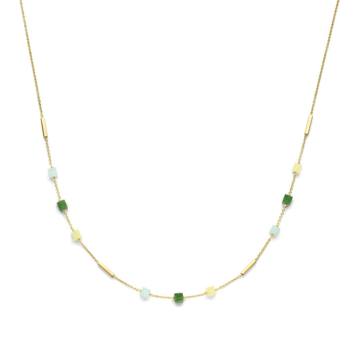 Gouden Collier 14k met Blauw en Groen Kwartsiet – Dames