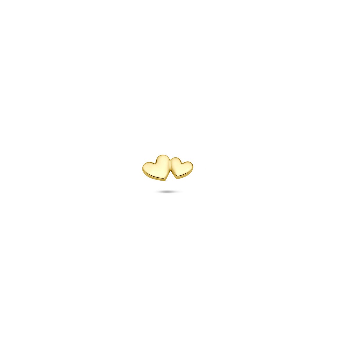 14k gouden flat back piercing met twee kleine hartjes, 6,5 mm breed.