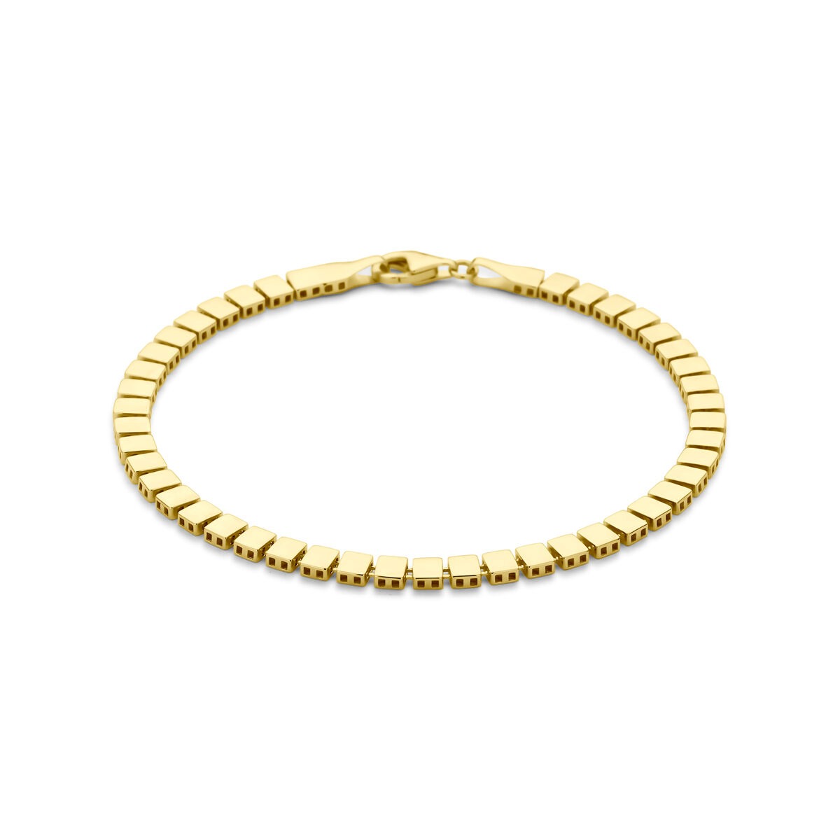 Gouden dames armband van 14k met fijne bol- en staafschakels, breedte 3,9 mm en lengte 19 cm.
