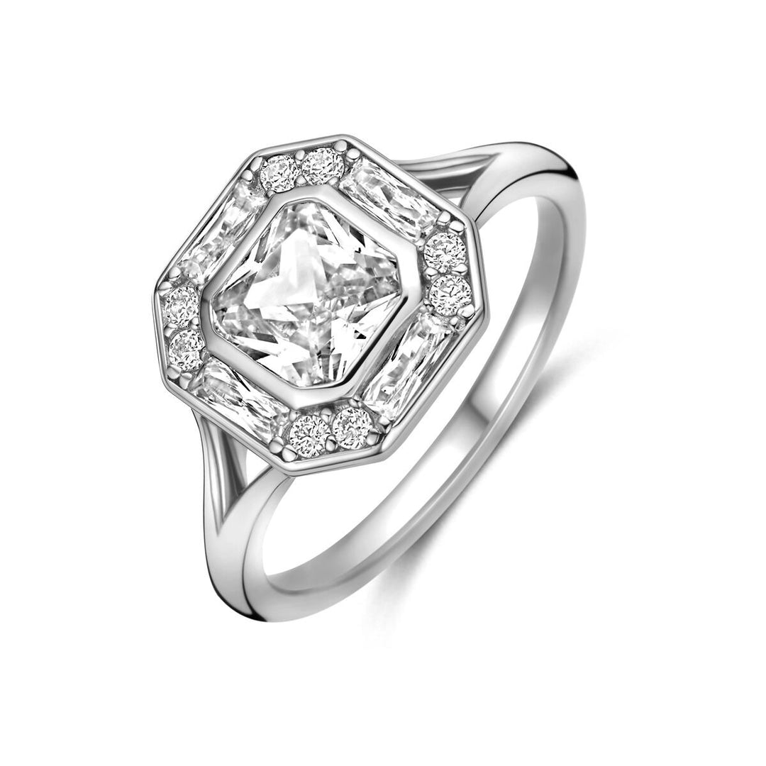 Gerhodineerd 925 Zilveren Ring met Zirkonia Entourage